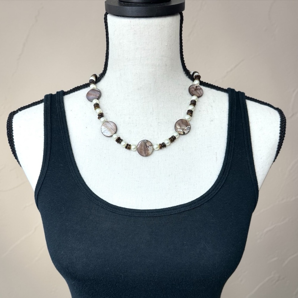 🤎Shell Disc and Faux Pearl Necklace